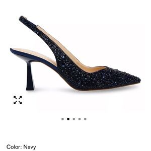 Betsey Johnson Clark Navy Slingback Heels with Crystal Embellishment size 6 1/2